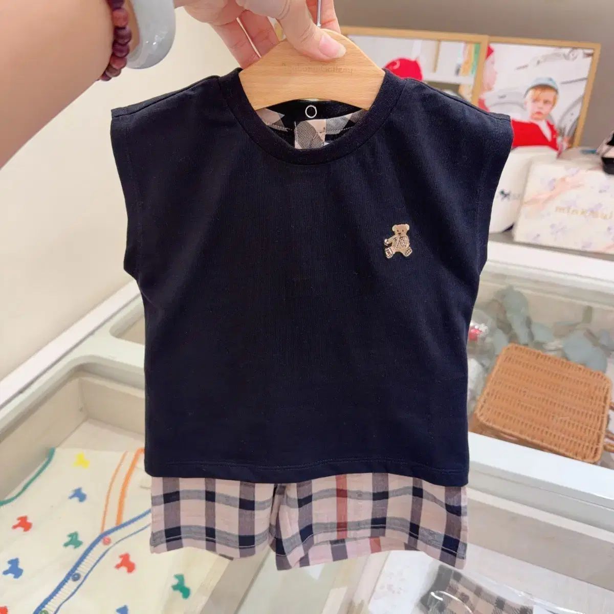 (新) DAKS ベイビー 上下セット ブラック CHECK ハーフパンツ