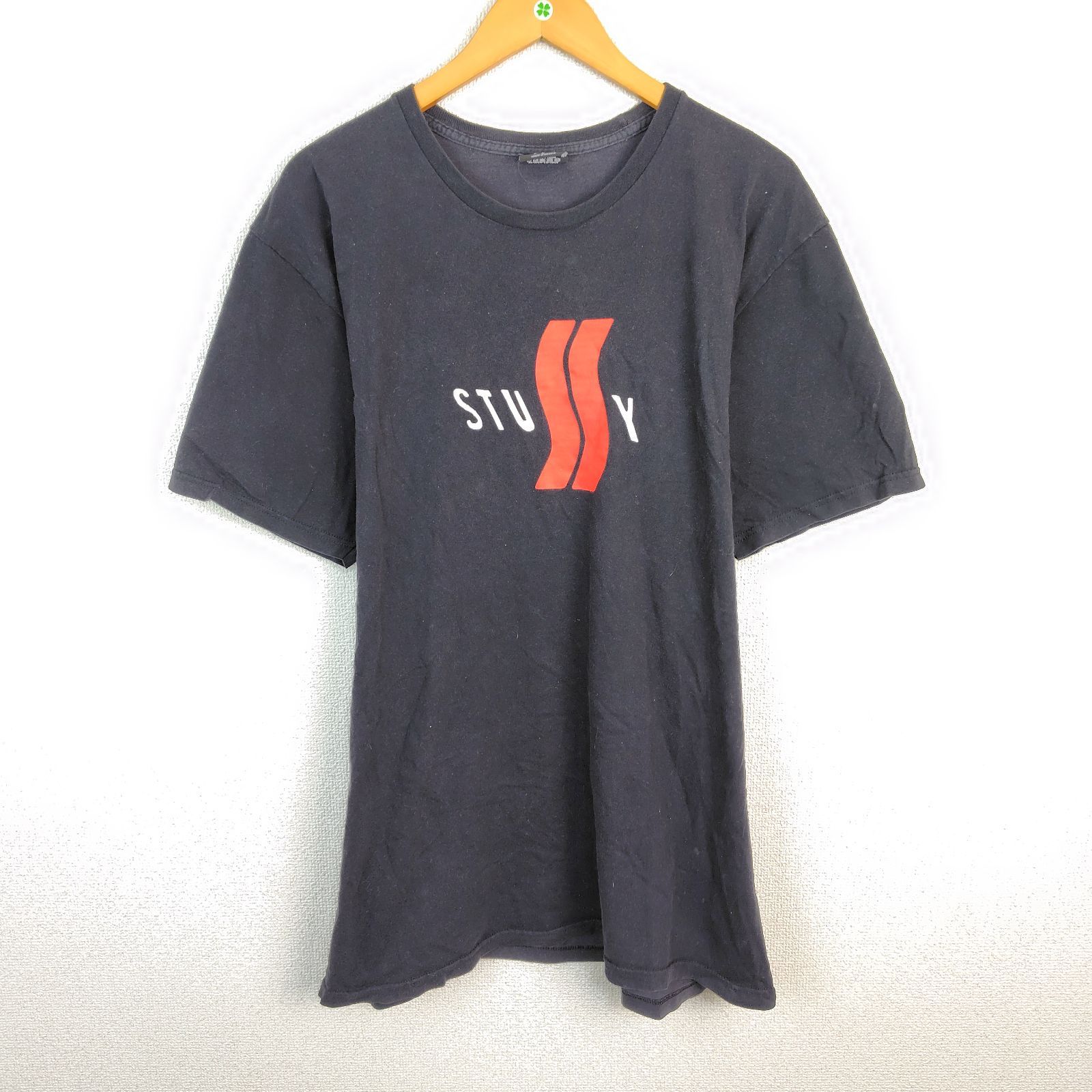 STUSSY ステューシー Tシャツ フロントロゴプリント ブラック L メンズ 古着 ストリート シンプル