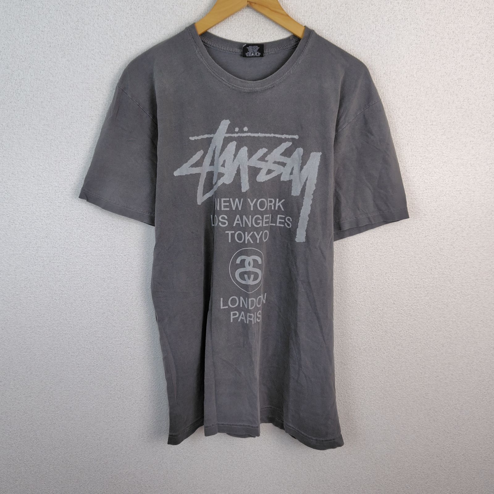 STUSSY ステューシー Tシャツ ワールドツアー ロゴプリント グレー L 