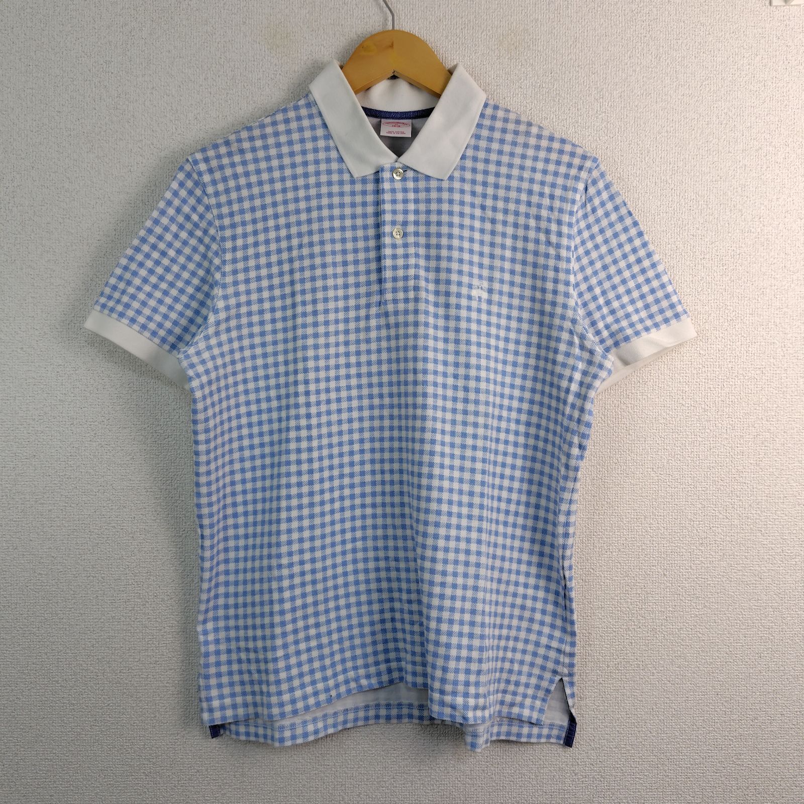 Brooks Brothers ブルックスブラザーズ ギンガムチェック 半袖 ポロシャツ ブルー ホワイト M メンズ 古着 アメカジ クラシック
