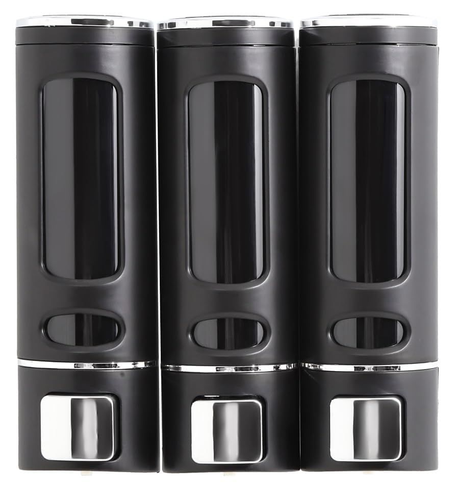 【累計10万本出荷】PREMM シャンプーディスペンサー マグネット シャンプーボトル 壁掛け (ブラック, トリプル 380ml x 3)ma