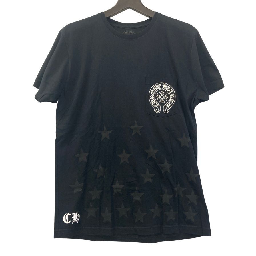 クロムハーツ　ポケット　Tシャツ　星柄　スター　オールド クロムハーツ Tシャツ ポケットT 胸元ロゴ 星柄 ブラック【AFB38