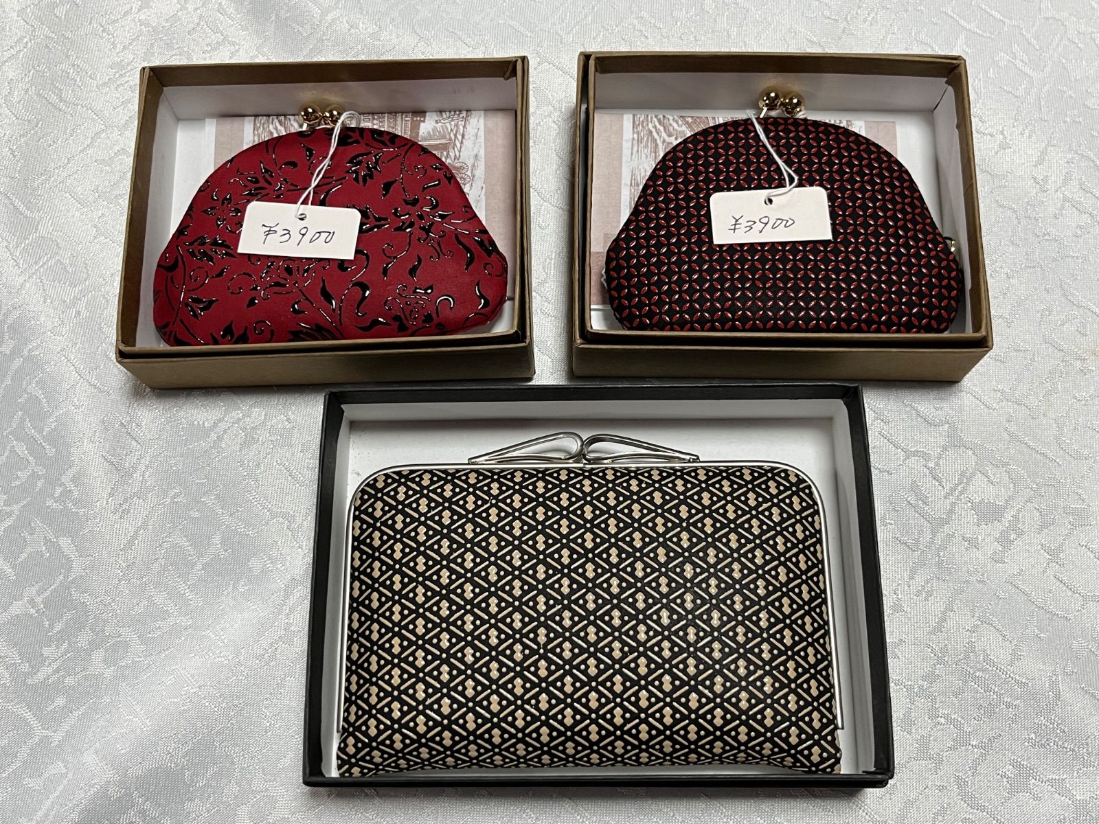 印傳屋　いんでんや　がま口　【新品　未使用】3点セット　コインケース　小銭入れ　財布　印伝　印伝革　鹿革　甲州印伝　通商産業大臣指定伝統的工芸品　伝統工芸