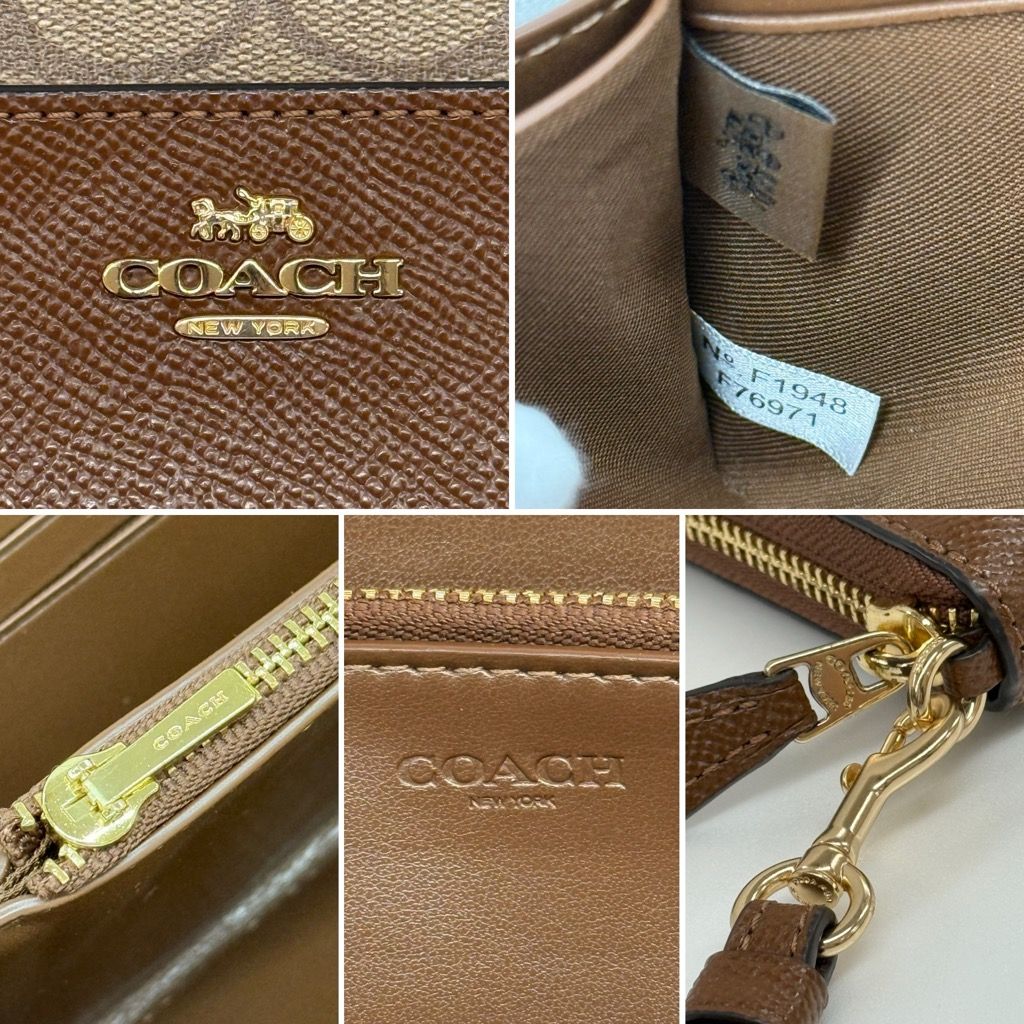 新品　コーチ 長財布 シグネチャー ブラウン　ストラップ付き COACH F76971 シグネチャー ラウンドファスナー ロングウォレット