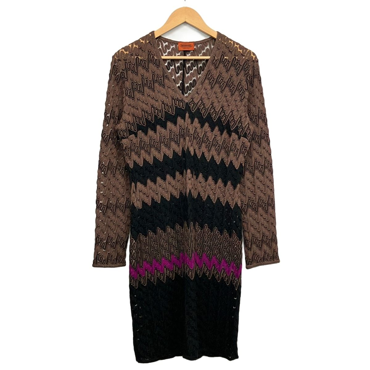 MISSONI(ミッソーニ) チュニック サイズ48 XL レディース美品 - ダークブラウン×黒×マルチ 長袖