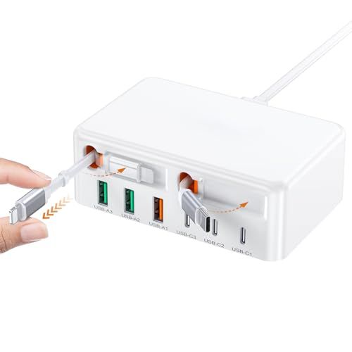 合計120W 伸縮式 iPhone充電器 Type-C 急速充電器 ACアダプター PD 20W USB C充電器 【8ポート同時充電可能 PD3.0 旅行/出張/収納】iPhone iPad Android その他各種機器対応 (Type-C/Lightni