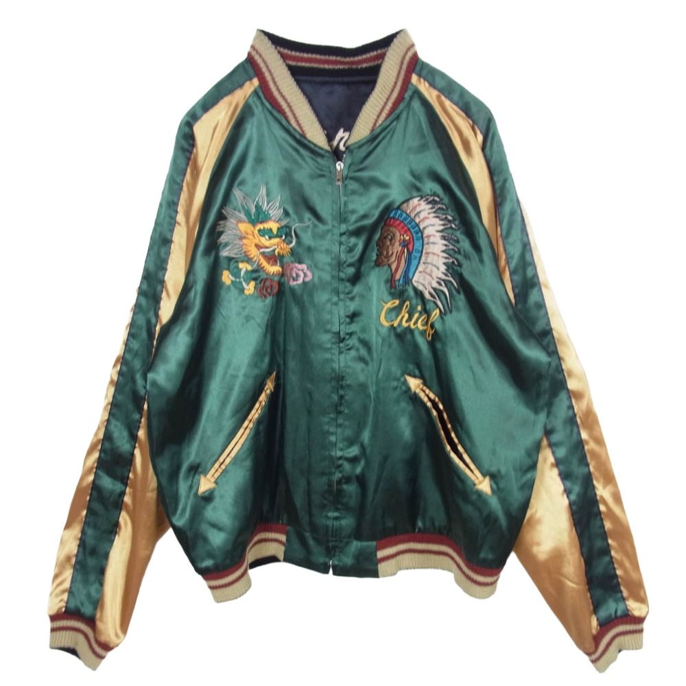 TAILOR TOYO テイラー東洋 07AW TT11381 舞妓 × CHIEF リバーシブル サテン スカジャン ブラック系 グリーン系 L【中古】