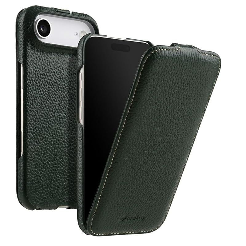 【新品】 【 Melkco 】 iPhone Air MagSafe 対応 プレミアム レザーケース 本革 ハンドメイド 縦型 フリップタイプ 【 グリーン 】