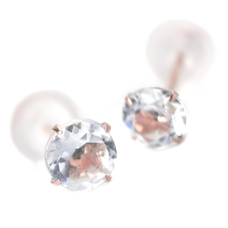 K10 ピンクゴールド 4mm ピアス スタッド 両耳用 3月 誕生石 アクアマリン 0