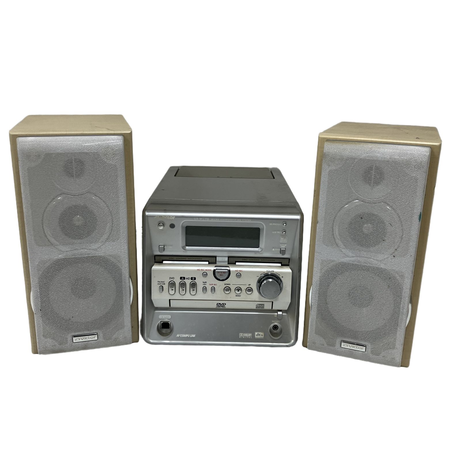 Victor UX-WD70-M DVD/MD/カセット ミニコンポ スピーカーペア付き ビクター 中古 O11229855