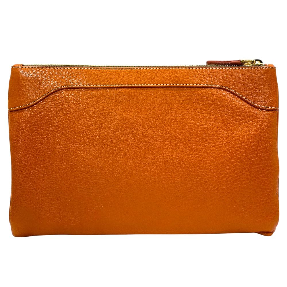 美品 PRADA プラダ クラッチバッグ ポーチ 小物入れ レザー PAPAYA