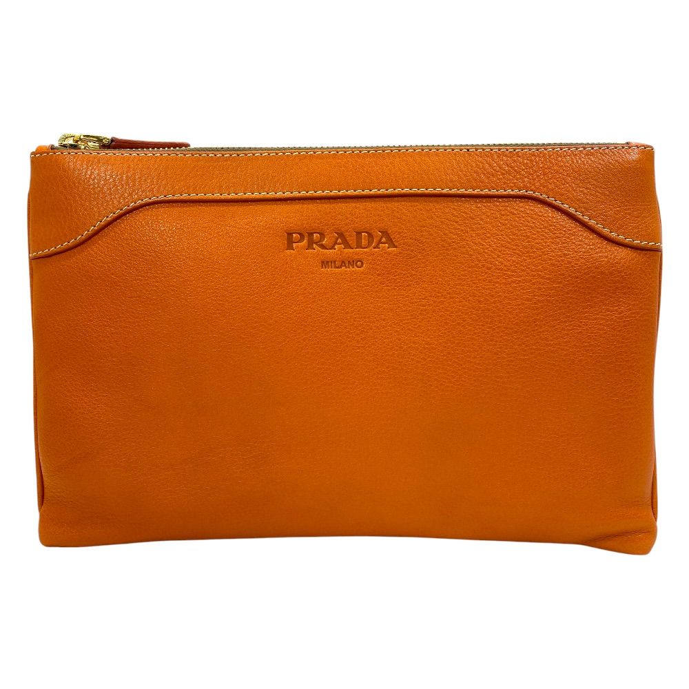 PRADA オレンジ クラッチバッグ 美品 PRADA プラダ クラッチバッグ ポーチ 小物入れ レザー PAPAYA