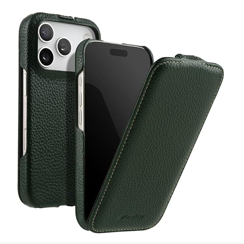 【新品】 【 Melkco 】 iPhone 17 Pro Max MagSafe 対応 プレミアム レザーケース 本革 ハンドメイド 縦型 フリップタイプ 【 グリーン 】