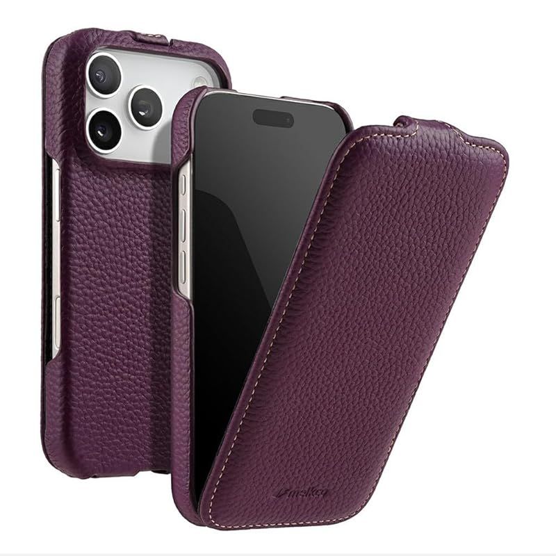 【新品】 【 Melkco 】 iPhone 17 Pro Max MagSafe 対応 プレミアム レザーケース 本革 ハンドメイド 縦型 フリップタイプ 【 パープル 】