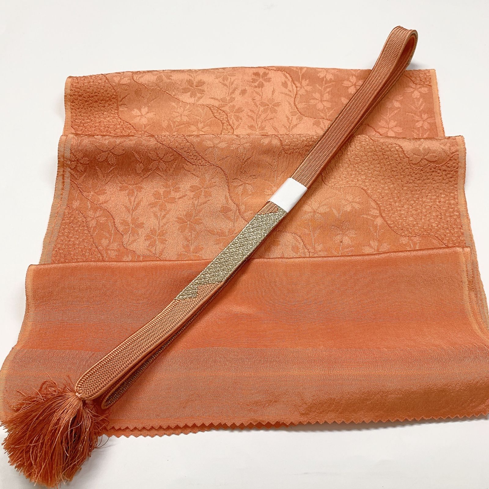 ［7984］帯締め 帯揚げ セット 草花文様 金糸 正絹 着物 帯絞め