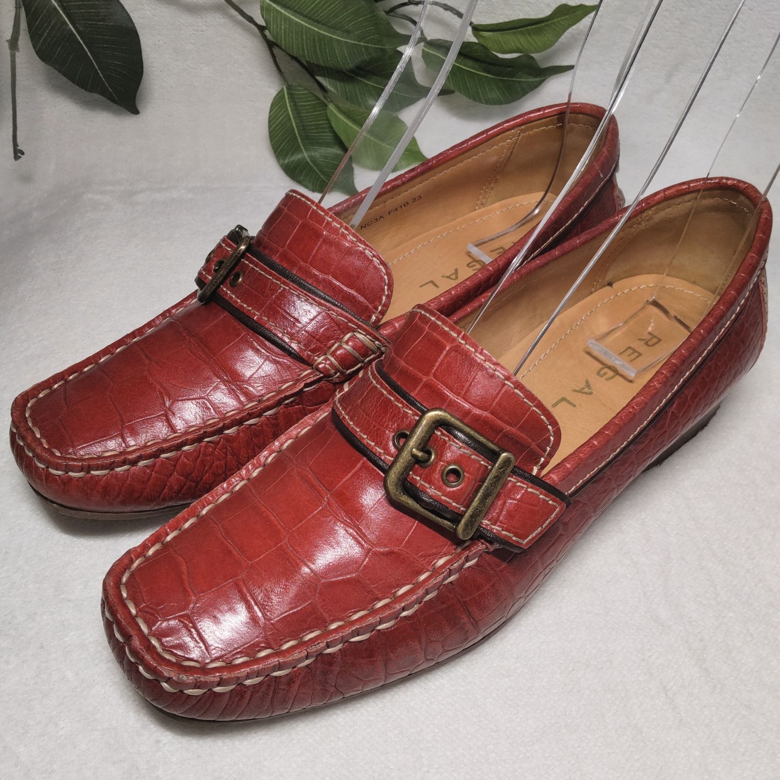 【良品】REGAL/リーガル/クロコ型押し/レザー/ビットローファー/ボルドー/23.0cm