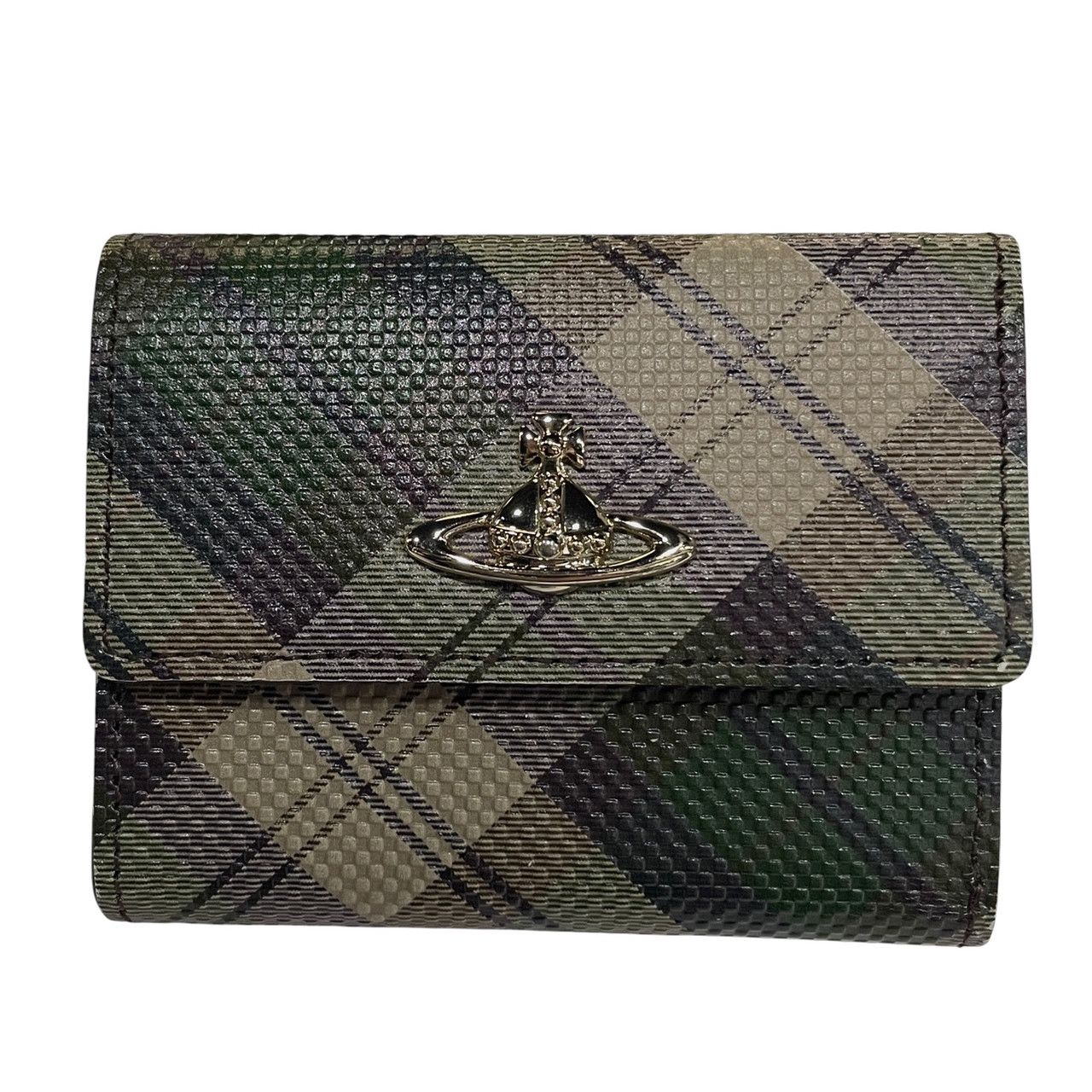 Vivienne Westwood タータンチェック柄二つ折りレザーミニウォレット 