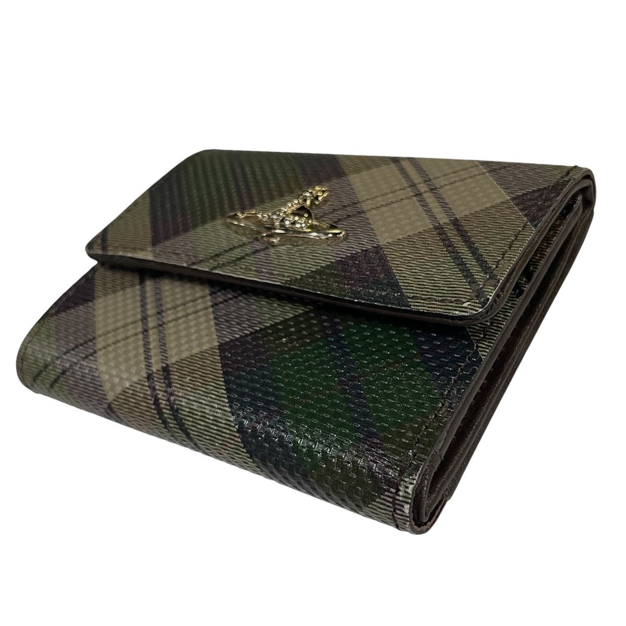 Vivienne Westwood タータンチェック柄二つ折りレザーミニウォレット