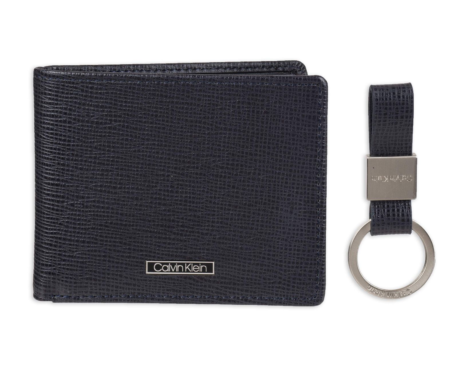 Calvin Klein メンズ RFIDブロック レザー 二つ折り財布 ネイビー ワンサイズ [ネイビー - 二つ折り。] [One Size]