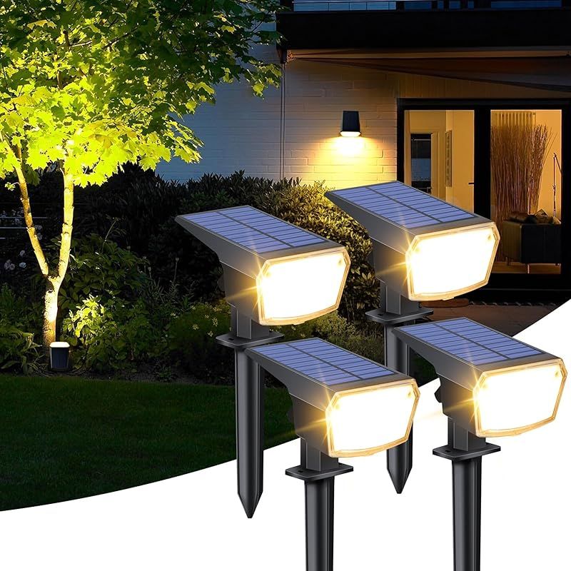 ソーラーライト 屋外 明暗センサー ガーデンライト スポットライト 庭 ライト おしゃれ IP66防水 1800mAH 59LEDs 電球色 防犯防災 芝生 歩道 車道 駐車場 玄関 4個セット 0