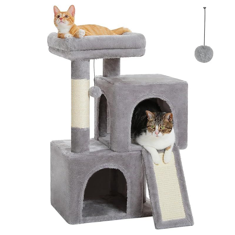 PAWZ Road キャットタワー ミニ 低い 子猫向け 猫タワー 低め 小さめ 小型 シニア 階段 ケージ用ステップ コンパクト 猫爪研ぎ 麻紐 据え置き 猫ハウス 隠れ家 おもちゃ 人気 短足 - 高さ77cm グレー 0