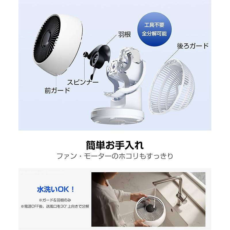 サーキュレーター DCモーター 静音 省エネ「360°強風 分解丸洗い」 11