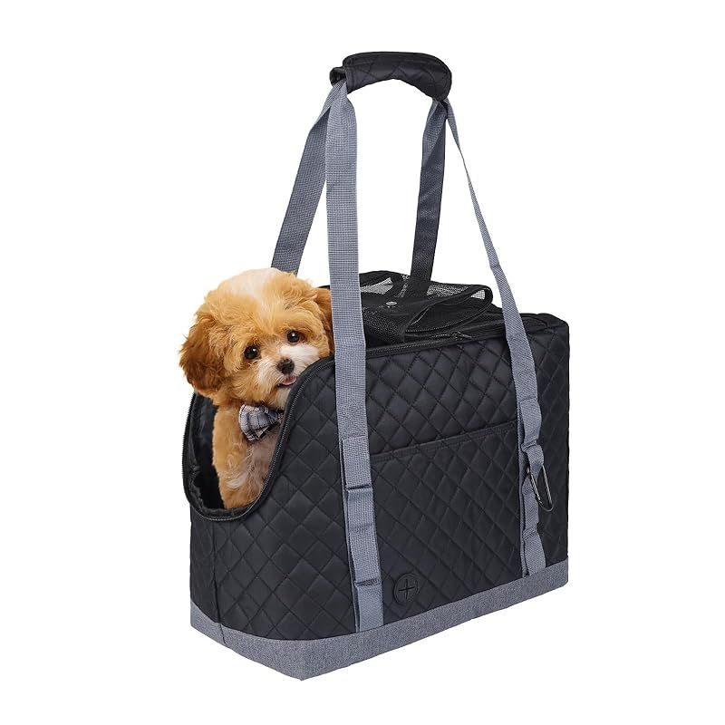 ペットキャリーバッグ 小型犬 キャリーバッグ 犬 バッグ 肩パッド・底板・安全ロープ・ポケット3つ付き 5kg以下の犬・猫・うさぎ用 折り畳み式 通気性 軽量で携帯に便利 ペットバッグ 散歩・お出かけ・買い物・病院・避難用 0