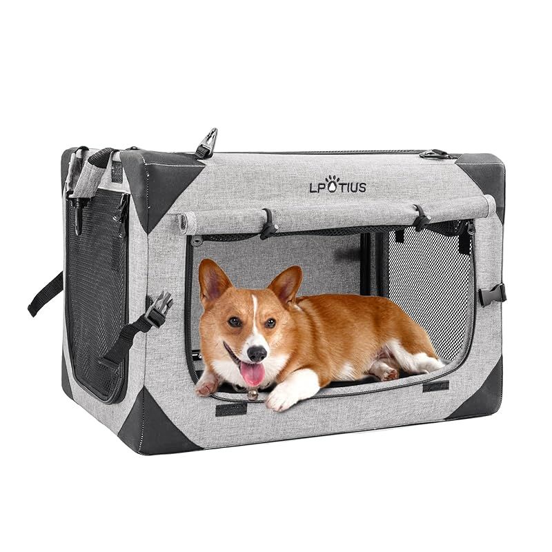 LPOTIUS 折りたたみ ペット クレート 小型犬 猫 猫犬兼用 2Way 多機能 ポータブル ペットケージ 持ち手付き 4面通気 安定 ペットハウス ペットキャリー カバーは取り外せる 洗濯可能 キャリーバッグ 病院 災害 急な来客時に大活躍 犬用 ソ 0