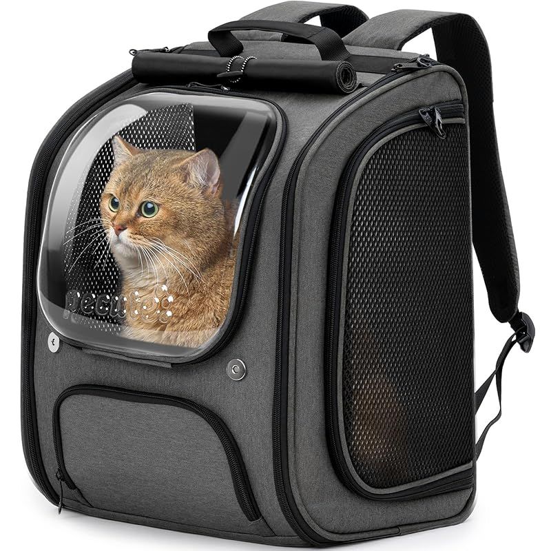 Pecute ペットバックパック バブル リュック 犬 猫 キャリー リュック 透明な窓 通気性 猫キャリーバッグ 猫 小中型犬用 バッグ 折り畳み 旅行 通院 防災 避難用 ペットキャリー グレー 0