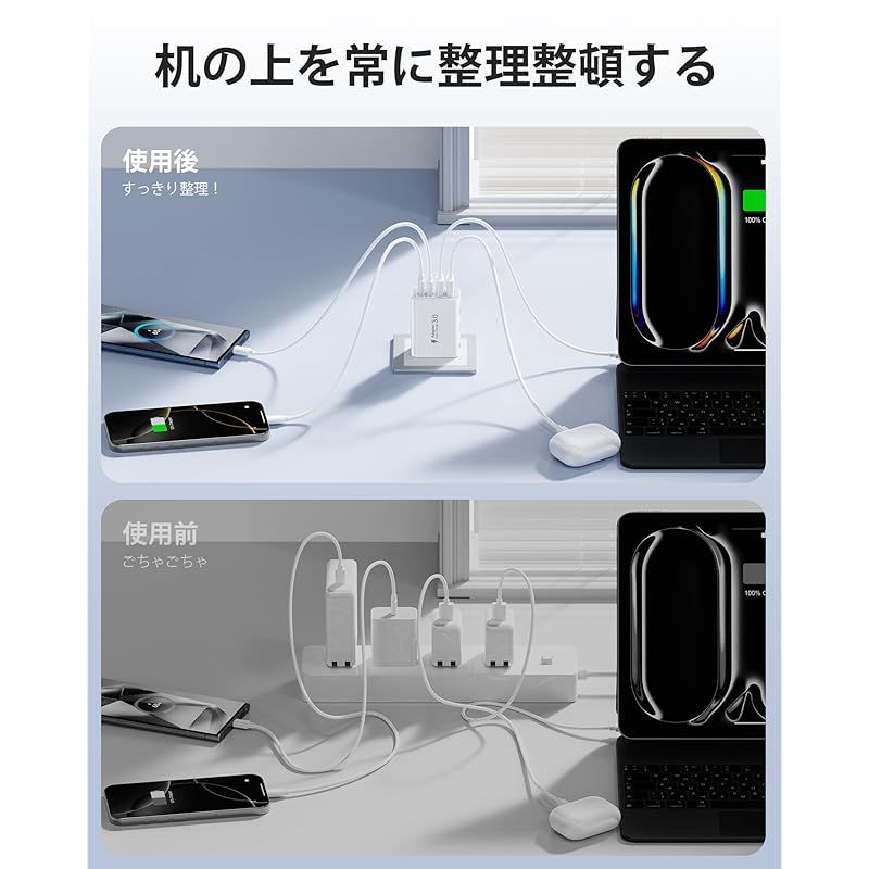 20W PD 急速充電器 2m C-Cケーブル付 USB-A/C 4ポート - メルカリ
