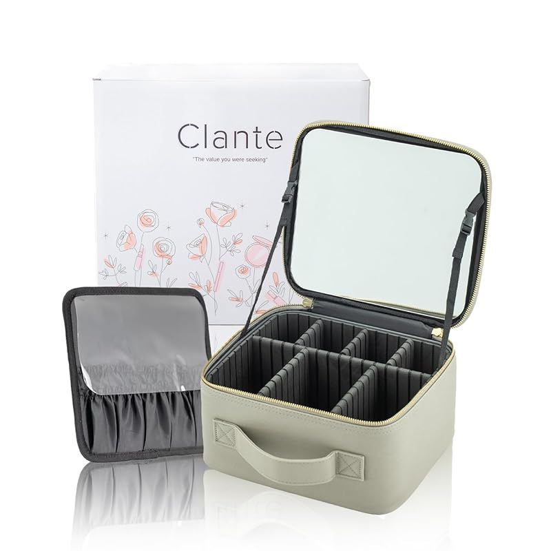 Clante メイクボックス 鏡付き 大容量 【大人な6色・縦が整える13cm効果】 コスメボックス 化粧ボックス 持ち運び 収納 高さ13cm (グレージュ) 0