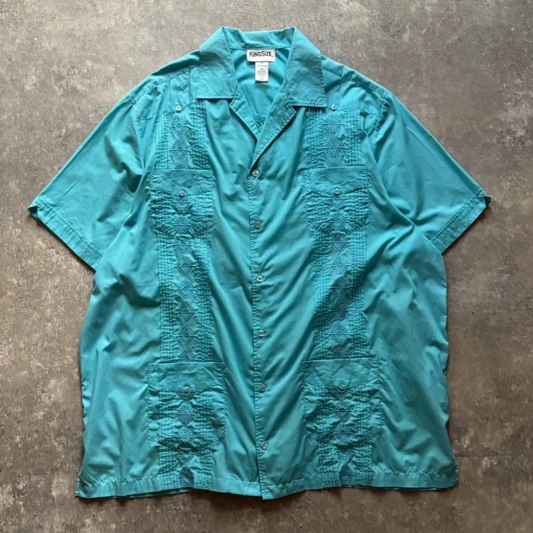 90年代 90s KINGSIZE キングサイズ キューバシャツ 半袖シャツ 水色 ライトブルー オーバーサイズ