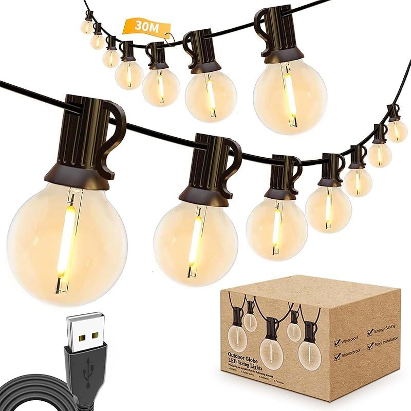 IKERY LEDストリングライト 30M 電球色 USB 5V LEDイルミネーションライト 屋外 防水 502個 Ｇ40 電球 割れにくい 間接照明 誕生日パーティー デコレーションライト ガーデンライト キャンプ テント ベランダ 庭 祭り クリス 1