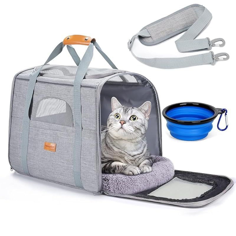 Morpilot ペットキャリー 猫 きゃりーバッグ 4way ショルダー 中・大型猫・小型犬・うさぎ用 リュック 折りたたみ 通気性 臭気がない 引っ掻き傷に強い 車載／ドライブ／キャンピング／旅行／通院／災害避難用 猫 バッグ (マット／飛び出し防止リ 1
