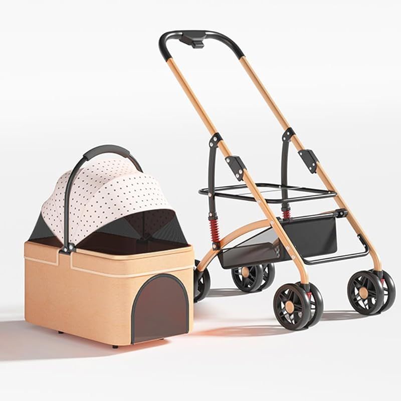 JZOOOZ ペットカート 分離型 犬用カート4輪 キャスター付き サイズ48*70*96CM 前輪360°回転 後輪ブレーキ付き 軽量 通気 折りたたみ式 取り外し 犬用ベビーカー組み立て簡単 カラータンジェリンブラウン 多頭飼い対応 お散歩 介護用 0