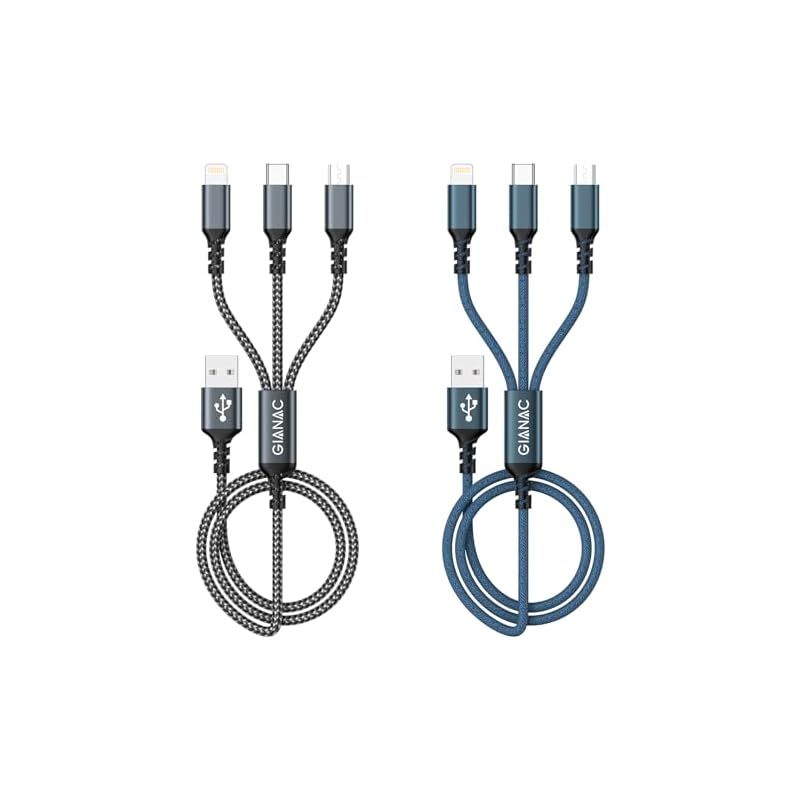 GIANAC 3in1充電ケーブル 2本セット 1.2M 青/グレー - メルカリ