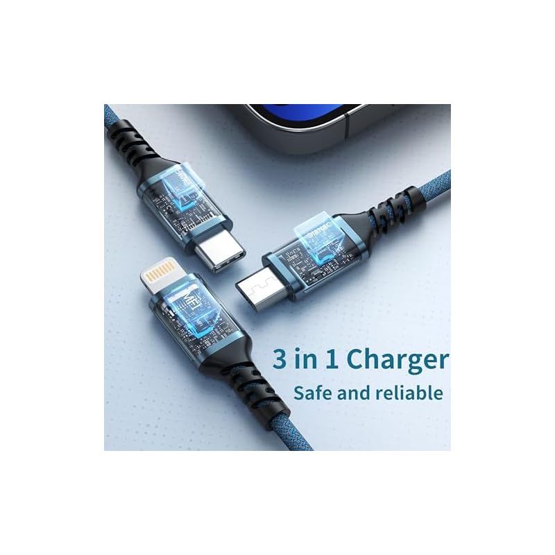 GIANAC 3in1充電ケーブル 2本セット 1.2M 青/グレー - メルカリ