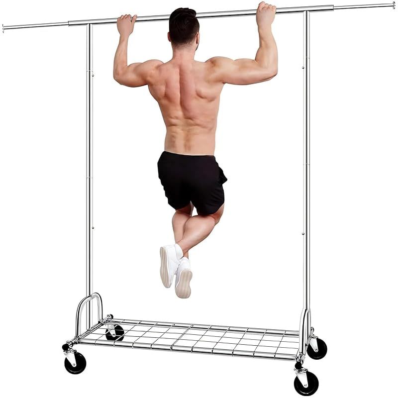 SPECILITE パイプハンガーラック 耐荷重217kg 大容量 幅130~190cm 頑丈なメタル 折り畳める 幅、高さ伸縮 組み立て簡単 衣類収納 キャスターと棚付き シルバー 0