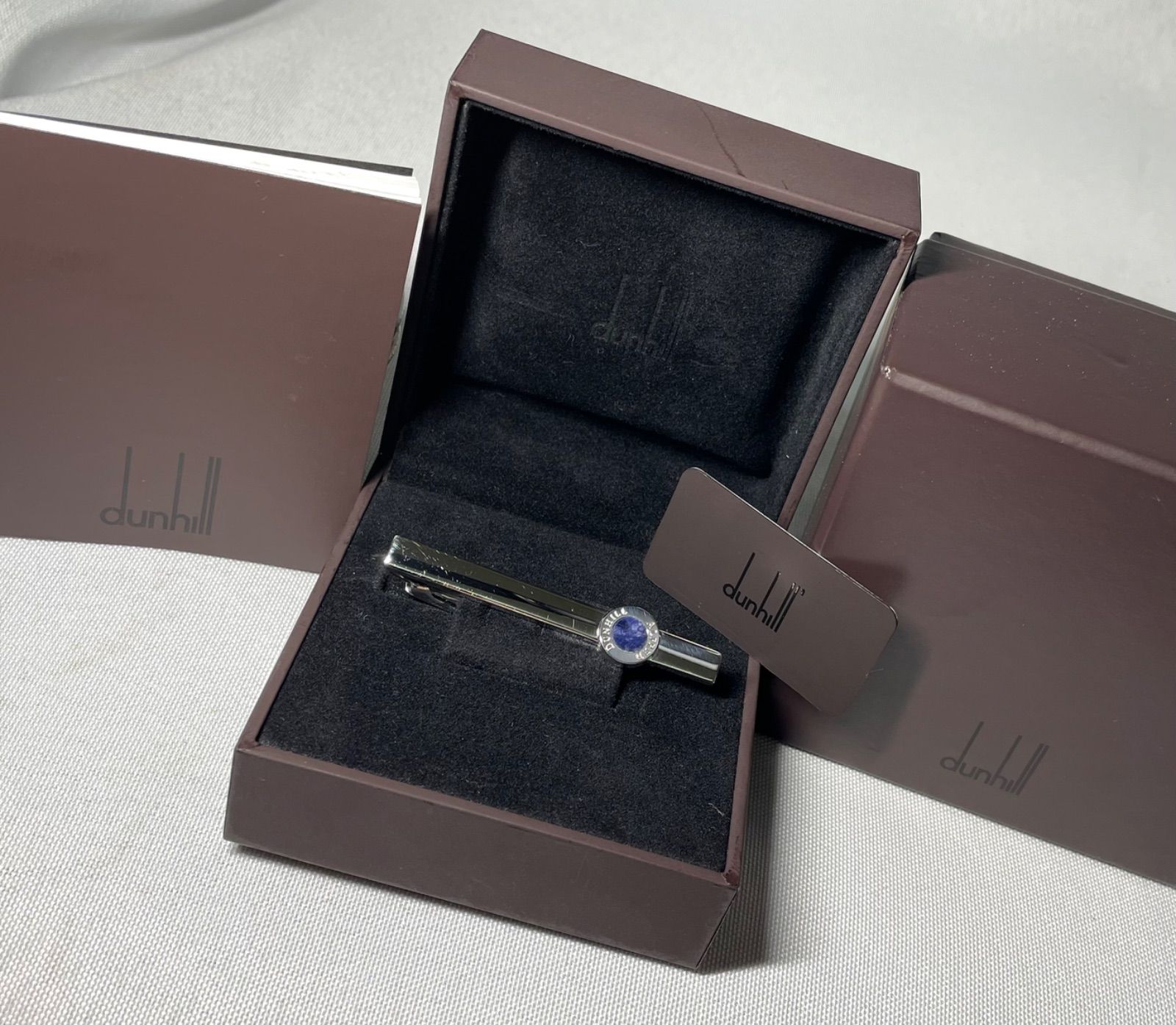 美品 Alfred Dunhill アルフレッドダンヒル ロゴ ラピスラズリ&スターリングシルバー SV925ネクタイピン タイピン タイバー 付属品あり