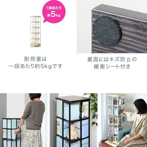 メルカリ最安値☆ 回転 式 タワーラック ホワイト 中容量 回転式本棚 大容量 360度回転 絵本ラック CDラック 転倒防止 省