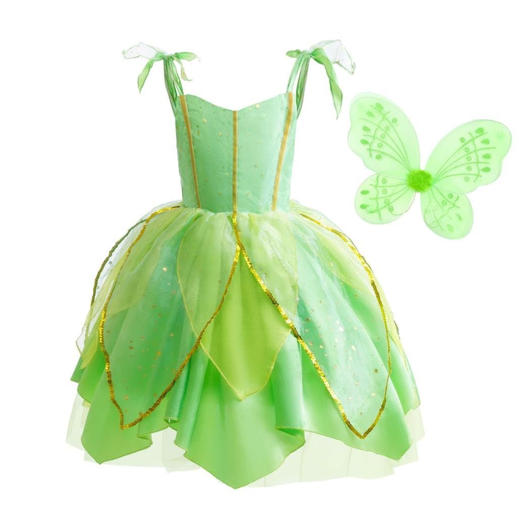 【数量限定】【大人気】サイズ 緑 付き 翼 ハロウィン 仮装 妖精 2～14歳 プリンセス 子供 セット ドレス コスプレ コスチューム 妖精の女の子 女の子 幼児