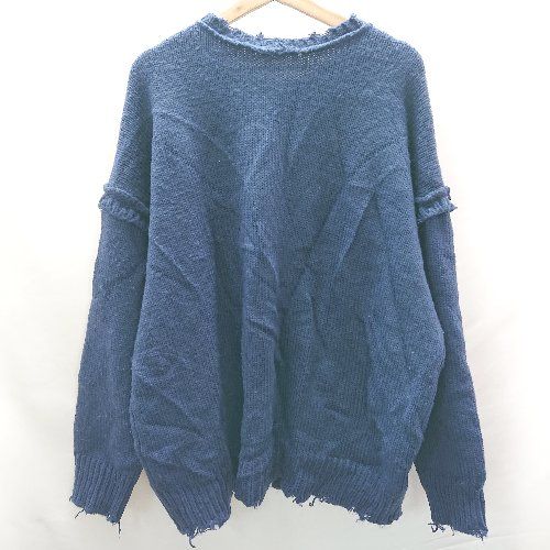 ■ ⊇ W.W.G フリンジ加工 オーバーサイズ 長袖 ニットカーディガン サイズF ブルー メンズ レディース E 【1409100067576】