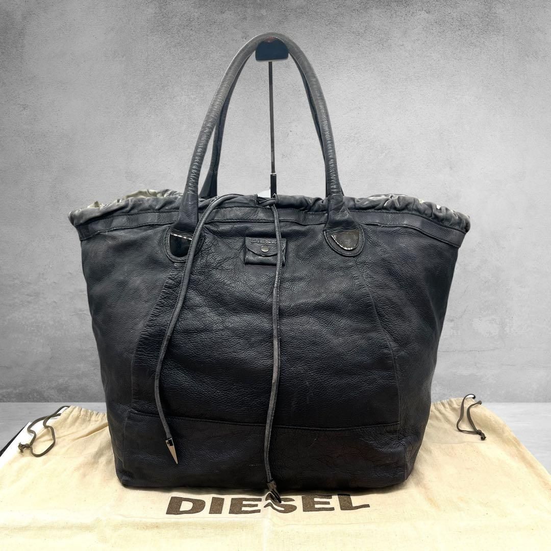 diesel archive leather bag y2k grunge gothic oversized boston bag leather tote shoulder bag vintage diesel black leather 2860