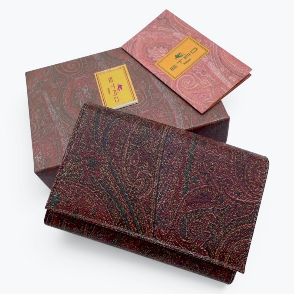 ETRO エトロ ペイズリー柄 二つ折り財布 ミディアムウォレット コンパクト財布 レザー 本革 メンズ レディース ユニセックス 美品 正規品 真贋鑑定済み
