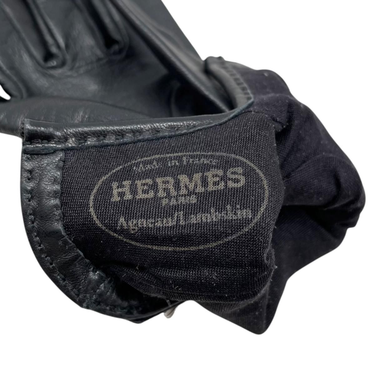 HERMES ケリー カデナ レザーグローブ ブラック シルバー金具 ☆エルメス 手袋 ケリー カデナ グローブ 7サイズ レザー ブラック