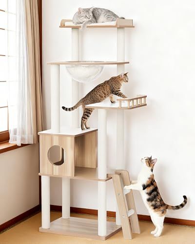 OROPY キャットタワー 据え置き型 木製 157cm 5段猫タワー 多頭飼い