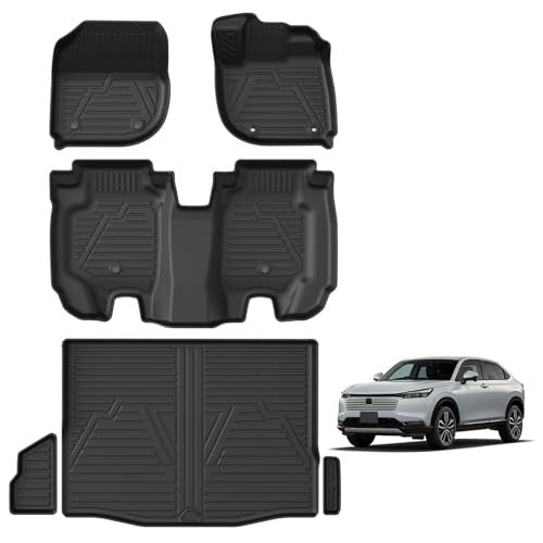 Jiooy ホンダ 新型ヴェゼル フロアマット＋セカンドマット＋ラゲッジマット 6点セット VEZEL トランクマット RV3 ラゲッジトレイ RV4／5／6 3D立体 防水 車用 縁高 滑り防止 汚れ防止 TPE アクセサリー 車種専用設計(ホンダ 新型 0