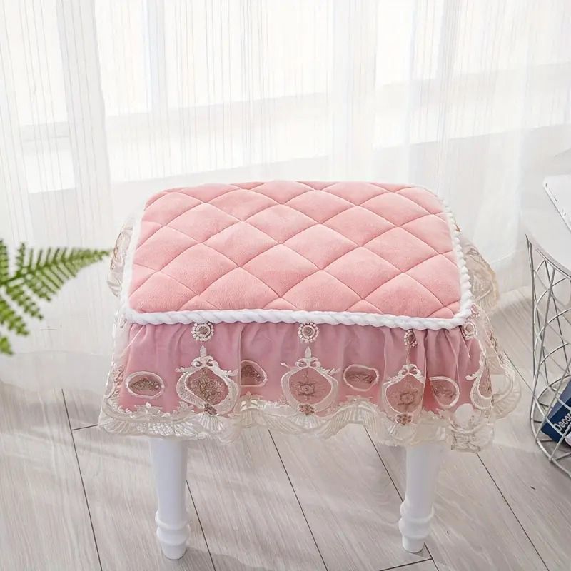 スツールカバー ピアノベンチカバー クッション キルティング 家具プロテクター 寝室 オフィス リビングルーム ホームデコレーション お洒落 かわいい エレガント 姫系 ピンク ホワイト レース SNS映え インスタ映え