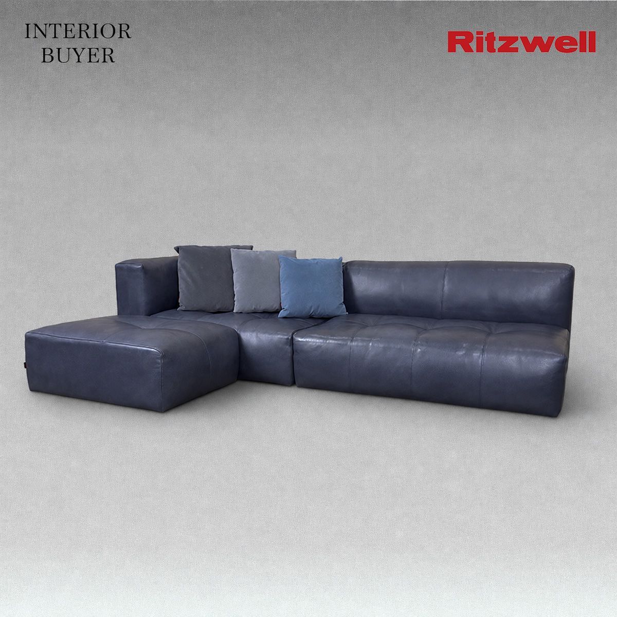 Ritzwell リッツウェル PLAZA MODULAR SOFA プラザ モデュラーソファ カウチソファ オットマン クッション セット レザー ブルー 定価169万