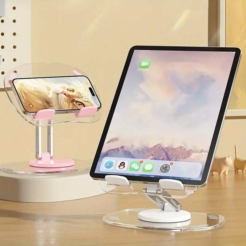 タブレットホルダー 360°回転 高さ調節可能 ブラック ホワイト ピンク イエロー iPadスタンド 透明 クリア 折り畳み 韓国 お洒落 スタンド 人気